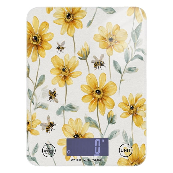 High Precision Digital Kitchen Scale Tempered Glass Food Scale Multifunction Scale Small Kitchen Appliances Yellow Daisies and Bees
