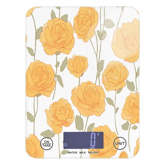 High Precision Digital Kitchen Scale Tempered Glass Food Scale Multifunction Scale Small Kitchen Appliances Yellow Roses Pattern