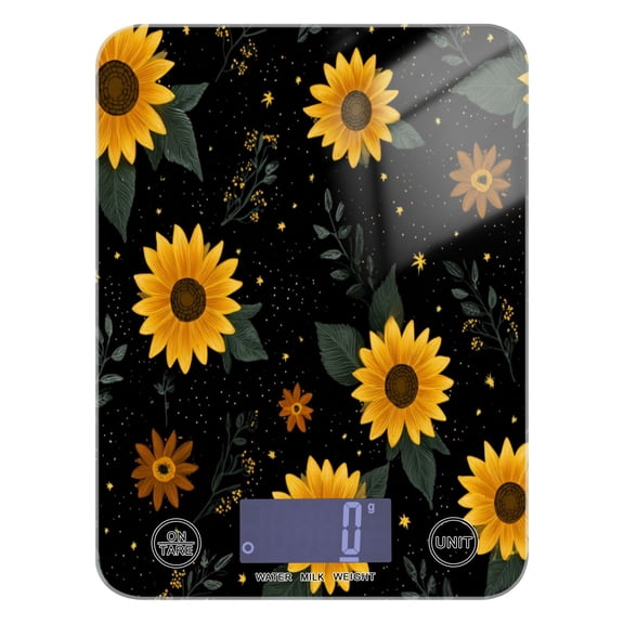 High Precision Digital Kitchen Scale Tempered Glass Food Scale Multifunction Scale Small Kitchen Appliances Yellow Sunflower Pattern