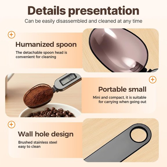 High Precision Digital Measuring Spoon Scale, Detachable Electronic Kitchen Weighing Spoon with LCD Display