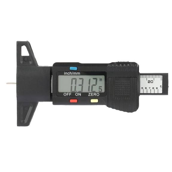 High Precision Digital Tread Depth Gauge and Tire Wear Tester 0-1 inch / 0-25.4 mm Carbon Fiber Brake Shoe Pad Measuring Tool Clear LCD Screen