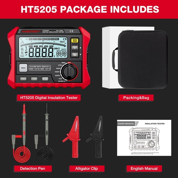 High Precision Insulation Resistance Tester Digital Megohmmeter Heavy Duty Meter for Motor Switch Appliance 2500V / 5.5x7.1x2.6 in