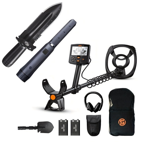 High-Performance Metal Detector With 12" (30cm) Search Coil Adjustable 19"-59" (48cm-150cm) Shaft & LCD Display For Deep Target Detection
