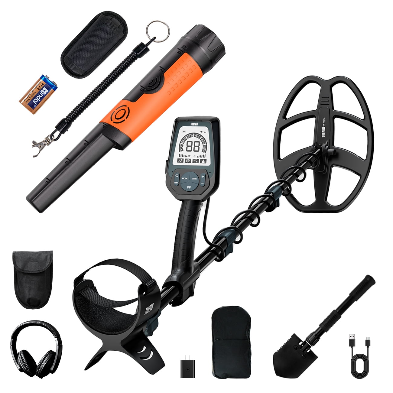 High-Precision Professional Metal Detector for Adults - Dual Backlit LCD Display, Advanced DSP Chip, and 12" Waterproof Coil, 5 Modes, Rugged Spiral Structure with Adjustable Length