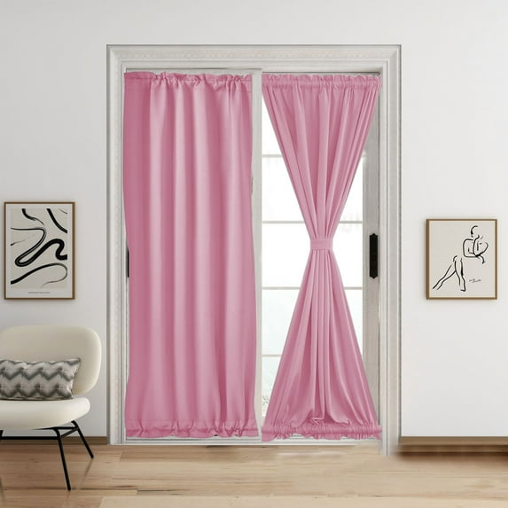 High-Precision Solid Color French Door Curtains, Rod-Pocket Window use, Heavy-Duty Fabric, Single Panel Design, for Sliding Doors, for French Windows, for Patio Entryways, Pink, by Ihhxbz