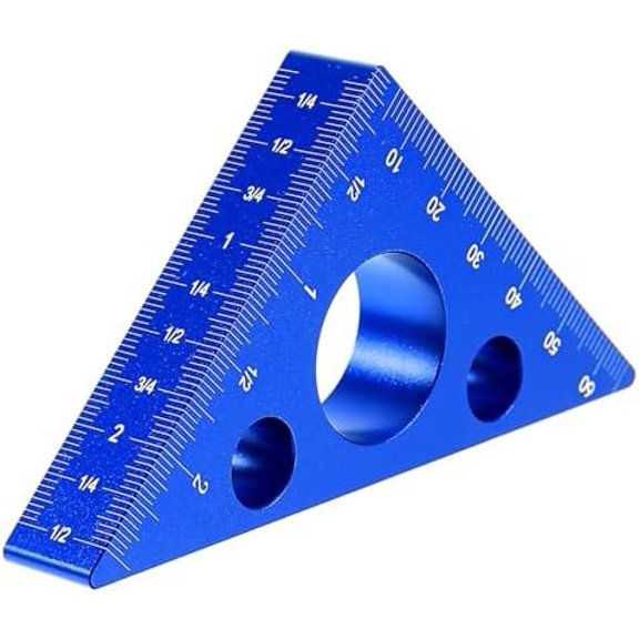 High-Precision Thickened Triangle Ruler Layout Measuring, 45/90 with Imperial and Metric Scales, Carpenter's Square Measuring Tool for Woodworking Workshop Table Miter , Blue