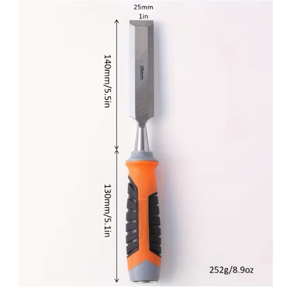 High-Precision Woodworking Chisel with Comfortable TPR Handle and CR-V Blade - 62 HRC Hardness, Anti-Impact Design