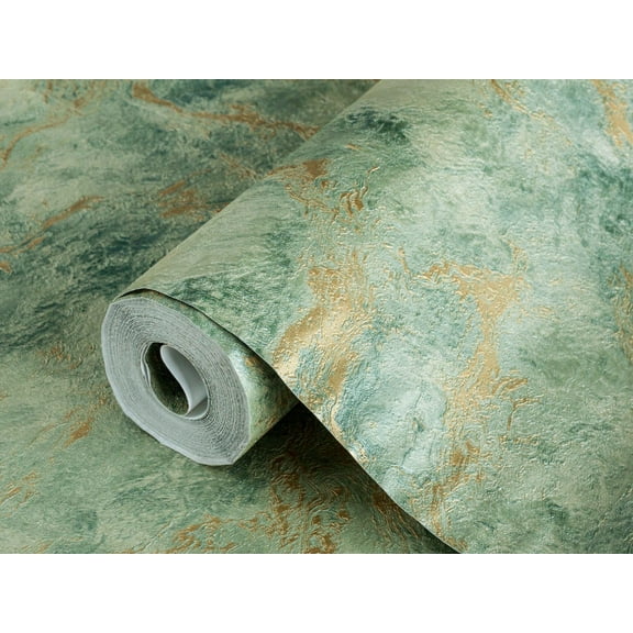 High Premium Green-Gold Embossed Wallpaper, Flowers Wallcovering, 41.7”W X 393”H 113.8 sq ft