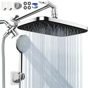 Cshidworld High Pressure 12" Rain Shower Head Combo with Adjustable Extension Arm, Rainfall Shower Head with 5-Setting Spray, Adjustable Dual Shower head with Anti-Clog Nozzles, Silver Chrome