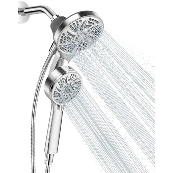 High Pressure 3-Way Shower Head Combo, Hand Held Shower & Rain Shower Separately or Together, Dual 2 in 1 Showerhead with Stainless Steel Hose - Chrome