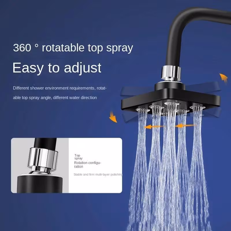 High Pressure 360 Rotatable Top Spray Mini Shower Head, Water-Saving ABS Square Showerhead, Adjustable Flow for Modern Bohemian Bathrooms