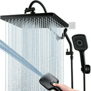 G-Promise 10 Inch High Pressure Rainfall Shower Head 4 Spray Handheld Showerhead Combo, with Extension Arm, Hose, Matte Black