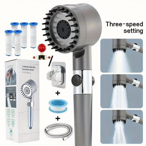High Pressure 4-in-1 Filtered Shower Head with Handheld Spray - Rainfall, Massage, Spa, Bidet & Pet Wash, 5-Stage Filtration, ON/OFF Switch, Stainless Steel Hose, Easy G1/2" Install