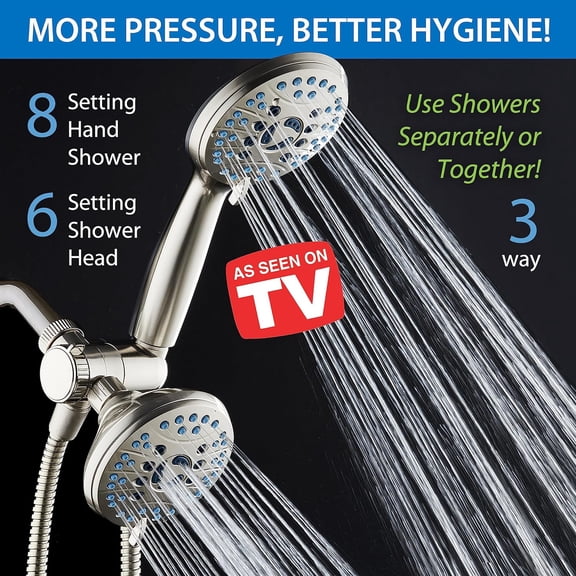 High Pressure 48-Setting Rain & Handheld Shower Head Combo with Anti-Clog Nozzles and 6ft Hose