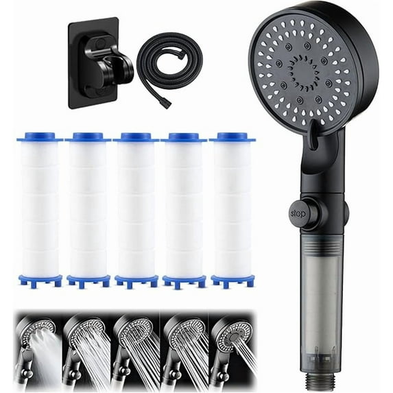 High Pressure 5 - Mode Filtered Shower Head, Filtered Shower Head with Handheld, Built-in Power Wash for Hard Water