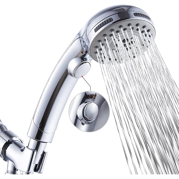 High Pressure 5 Setting Hand Held Shower Head with ON/OFF Switch and Spa Spray Mode - Hand Held Shower Head with Handheld Spray - Shower Head with Hose - Chrome