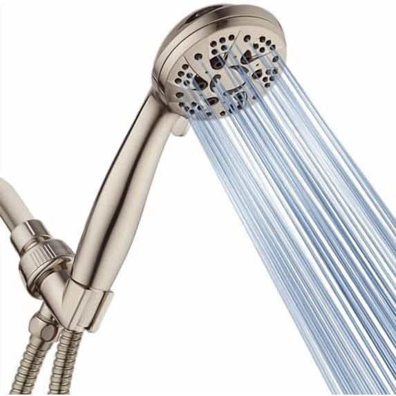 High Pressure 6-Setting Full Brushed Nickel Handheld Shower Head with ...