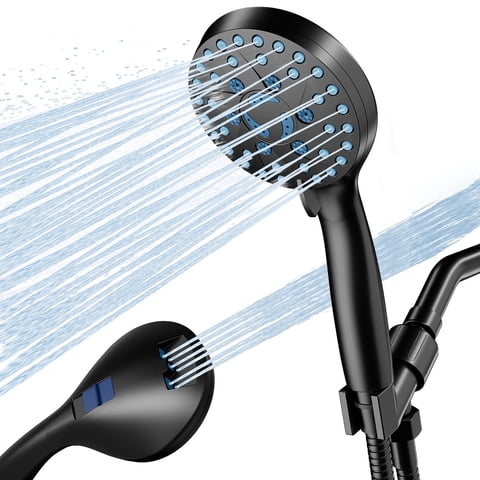 Cshidworld High Pressure 7 Functions Shower Head with Handheld, Built-in Power Wash for Tubs Tiles Pets Cleaning, High Pressure Handheld Shower Heads with 59" Stainless Steel Hose, Black