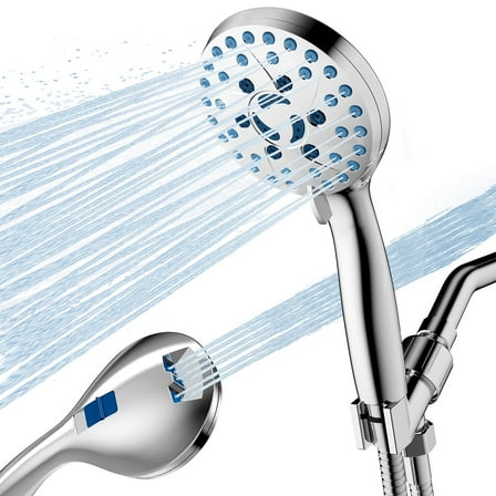 Cshidworld High Pressure 7 Functions Shower Head with Handheld, Built-in Power Wash for Tubs Tiles Pets Cleaning, High Pressure Handheld Shower Heads with 59" Stainless Steel Hose, Chrome