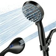 High Pressure 7 Functions Shower Head with Handheld, Built-in Power Wash for Tubs Tiles Pets Cleaning, High Pressure Handheld Shower Heads with 59" Stainless Steel Hose Adjustable Holder, Black