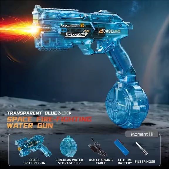 High Pressure Automatic Water Gun with Rechargeable Battery, Electric Splash Blaster Toy with LED Lights and 400ML Tank, Long Range Outdoor Water Shooter for Summer Play