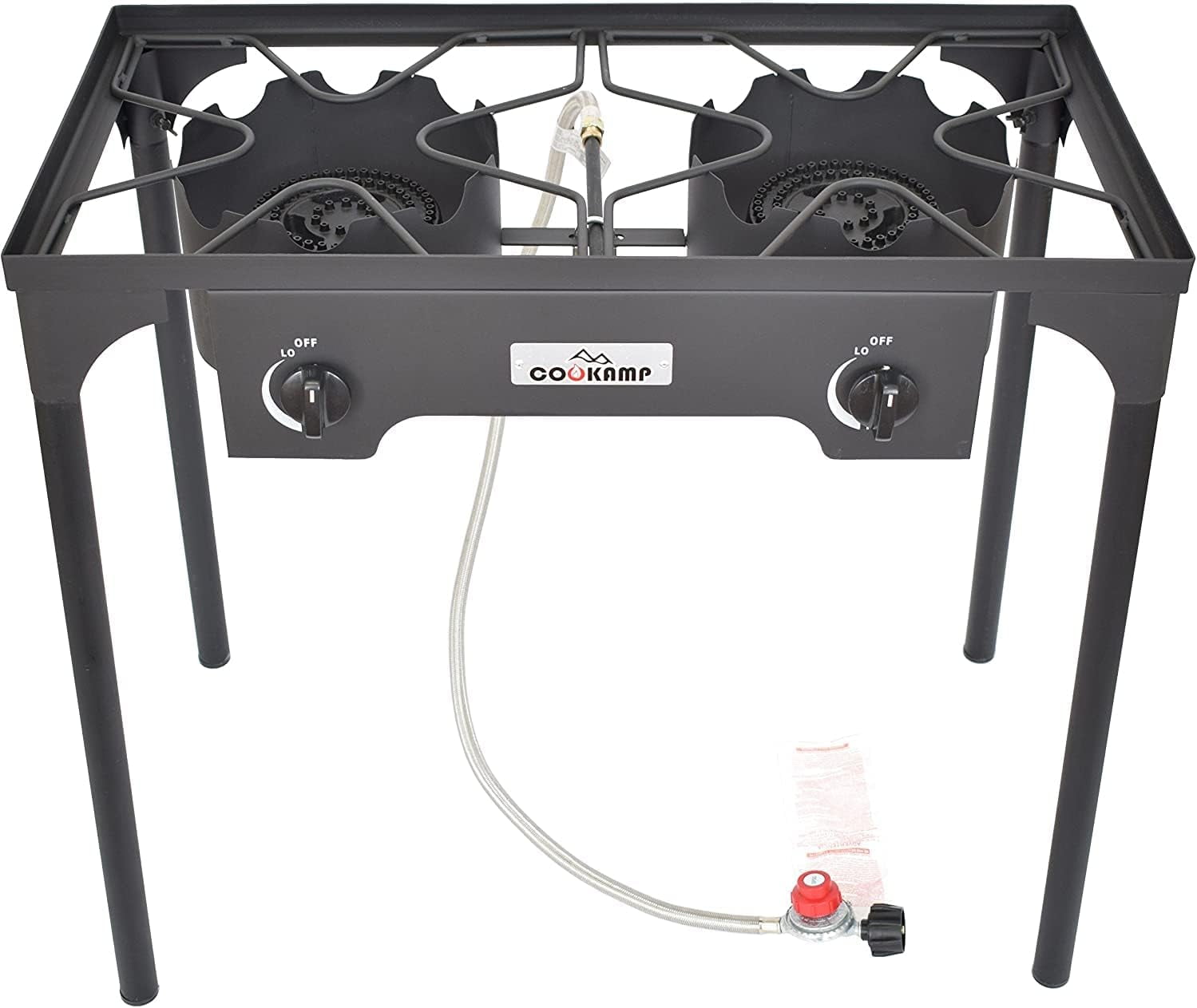 High Pressure Banjo Outdoor Camp Stove with Adjustable Height. 0-20 PSI Adjustable Regulator and Steel Braided Hose (2-Burner)