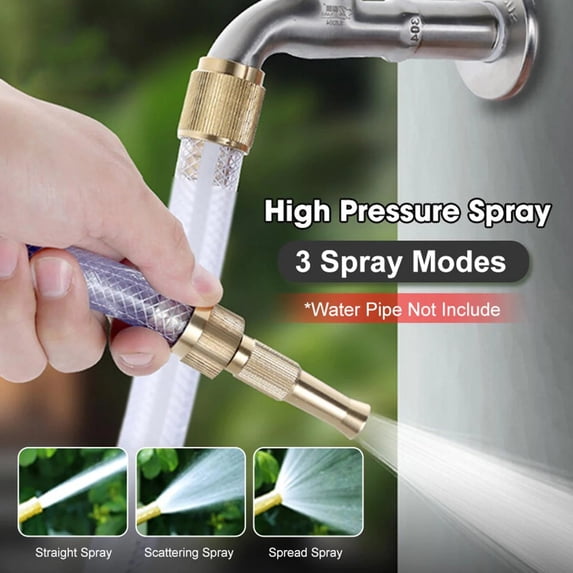 High Pressure Brass Garden Hose Nozzle and Connector Adapter Kit, Adjustable Spray Patterns for Outdoor Watering, Cleaning, Car Wash, Fits 15-20mm Hose Diameters