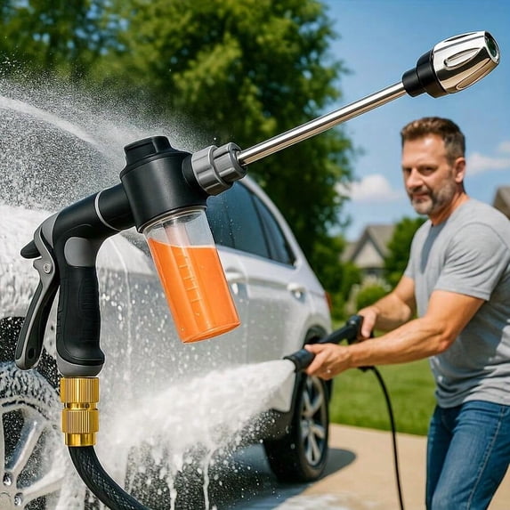 High-Pressure Car Wash Gun With Extended Spray Wand, Durable Hose Nozzle, And Adjustable Spray Pattern With Leak-Proof Design.Suitable For Washing Trucks, SUVs, RVs, And Cleaning Patios And Gardens.