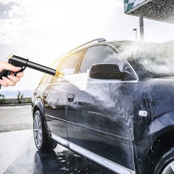 High Pressure Car Wash Gun, Garden Hose Sprayer with Foam Cannon, Heavy Duty Metal Water Nozzle with 360 Rotatable Brass Head, Car Cleaning Spray Wand with Quick Connectors, for Patio Driveway
