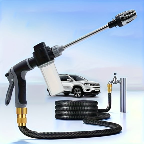 High-Pressure Car Wash Gun with Long Reach Lance, Durable Water Hose Nozzle, Adjustable Spray Patterns, Leak-Proof Design for Trucks, SUVs, RVs, Driveways, Decks & Garden Cleaning