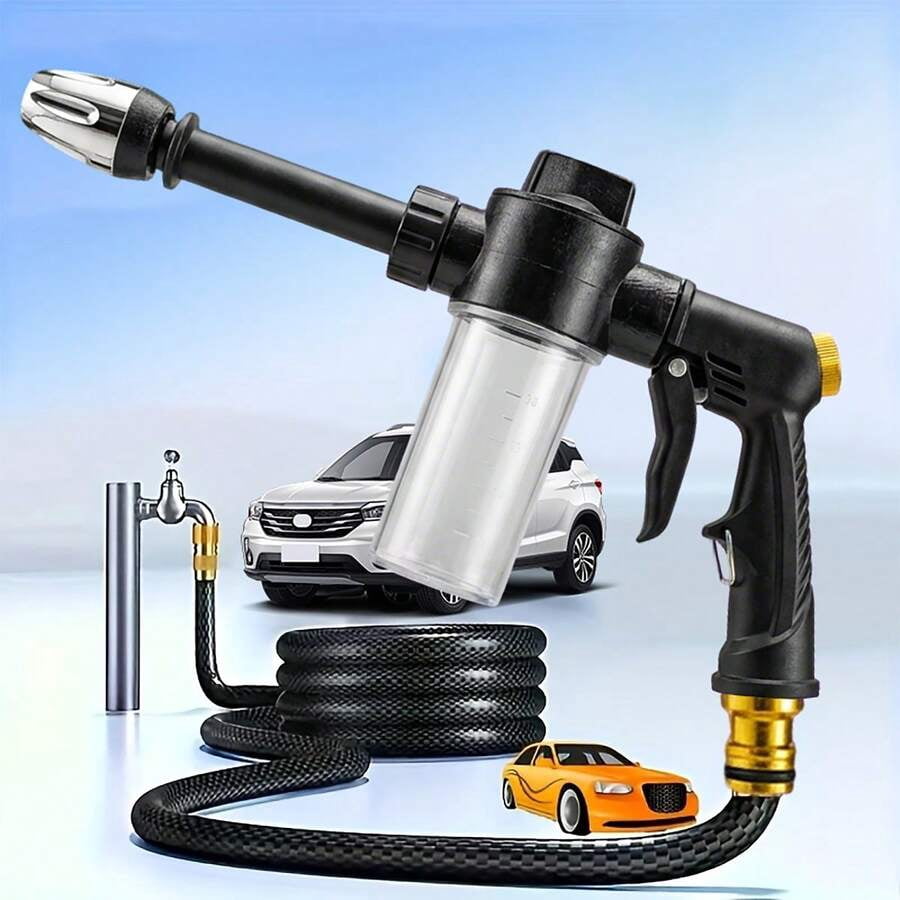 High Pressure Car Wash Spray Gun With Foam Bottle - Multifunctional Water Gun, Suitable For Pets, Motorcycles, Home And Garden - Durable Long Nozzle, Efficient Cleaning And Irrigation, Battery-Free