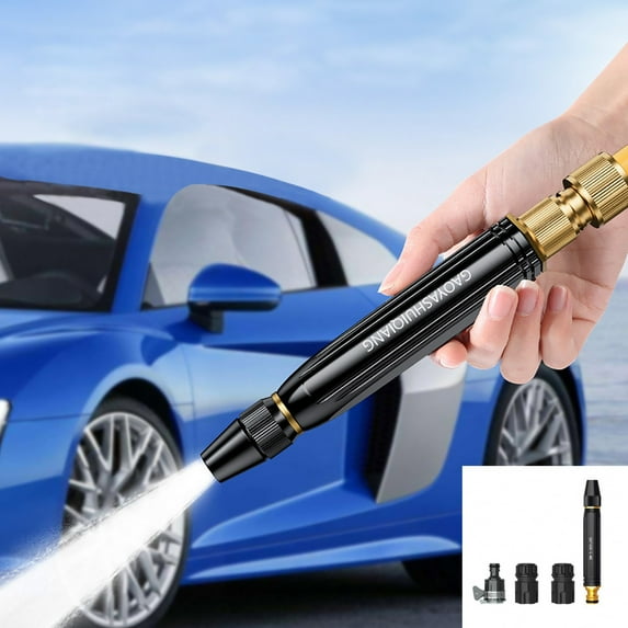 High-Pressure Car Wash Water Nozzle, 10X Power Metal Spray Nozzle with 3 PVC Joints, 8-10M Range for Household & Garden Cleaning