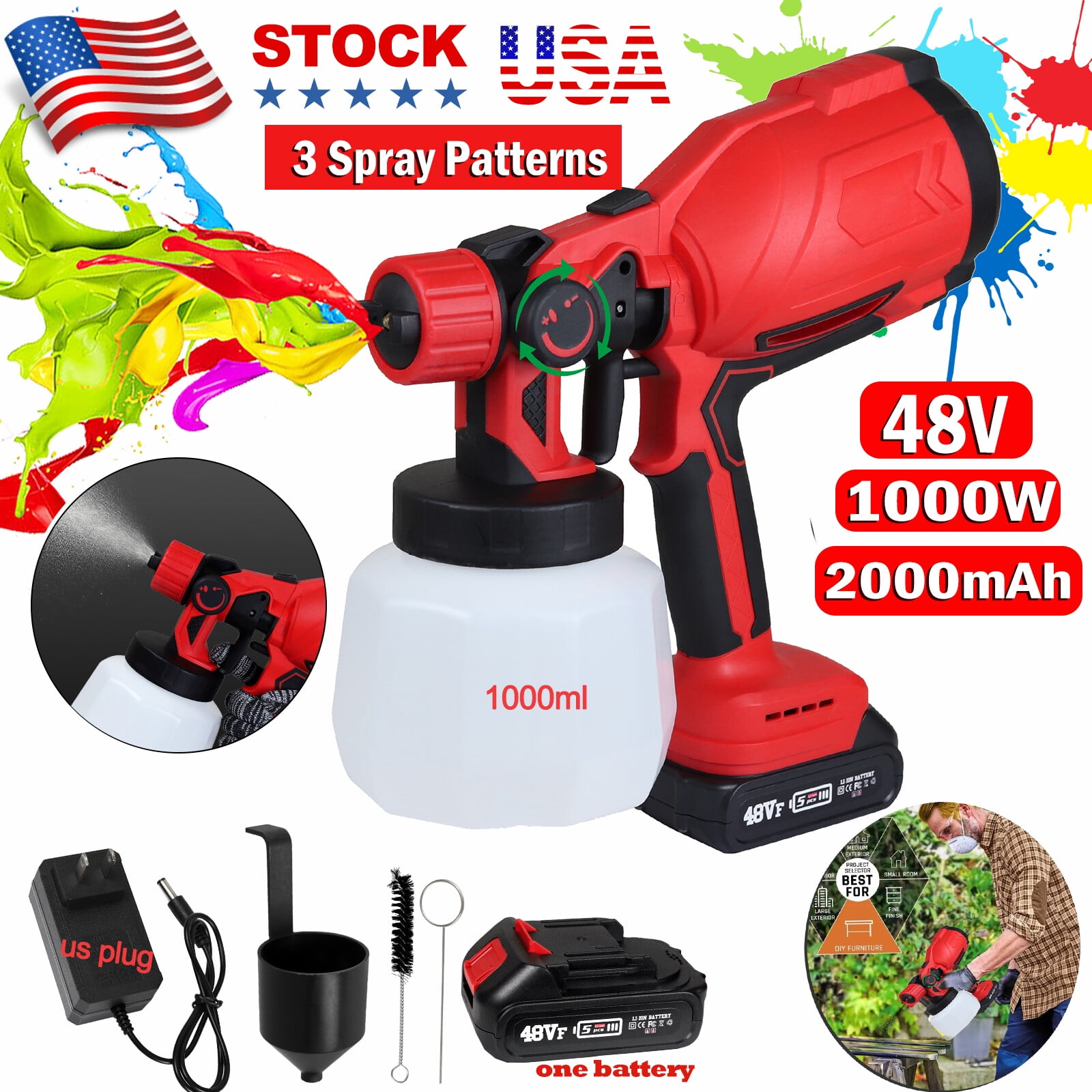 High Pressure Cordless Paint Sprayer Electric Airless HVLP Spray Gun+ ...