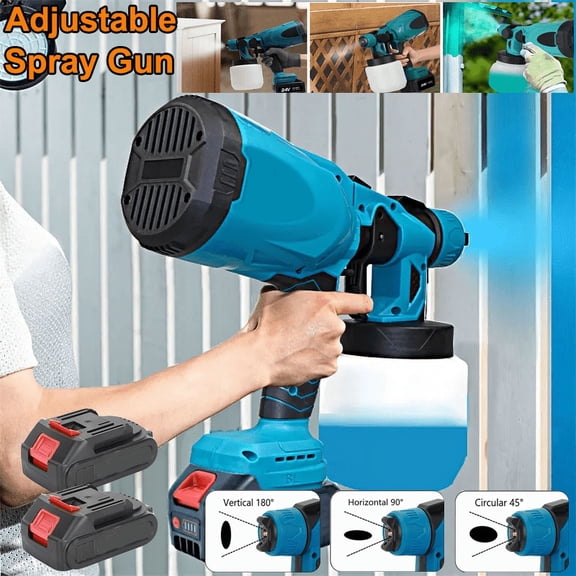 High Pressure Cordless Paint Sprayer Electric Airless HVLP Spray Gun w/2 Battery, Blue,2026 new