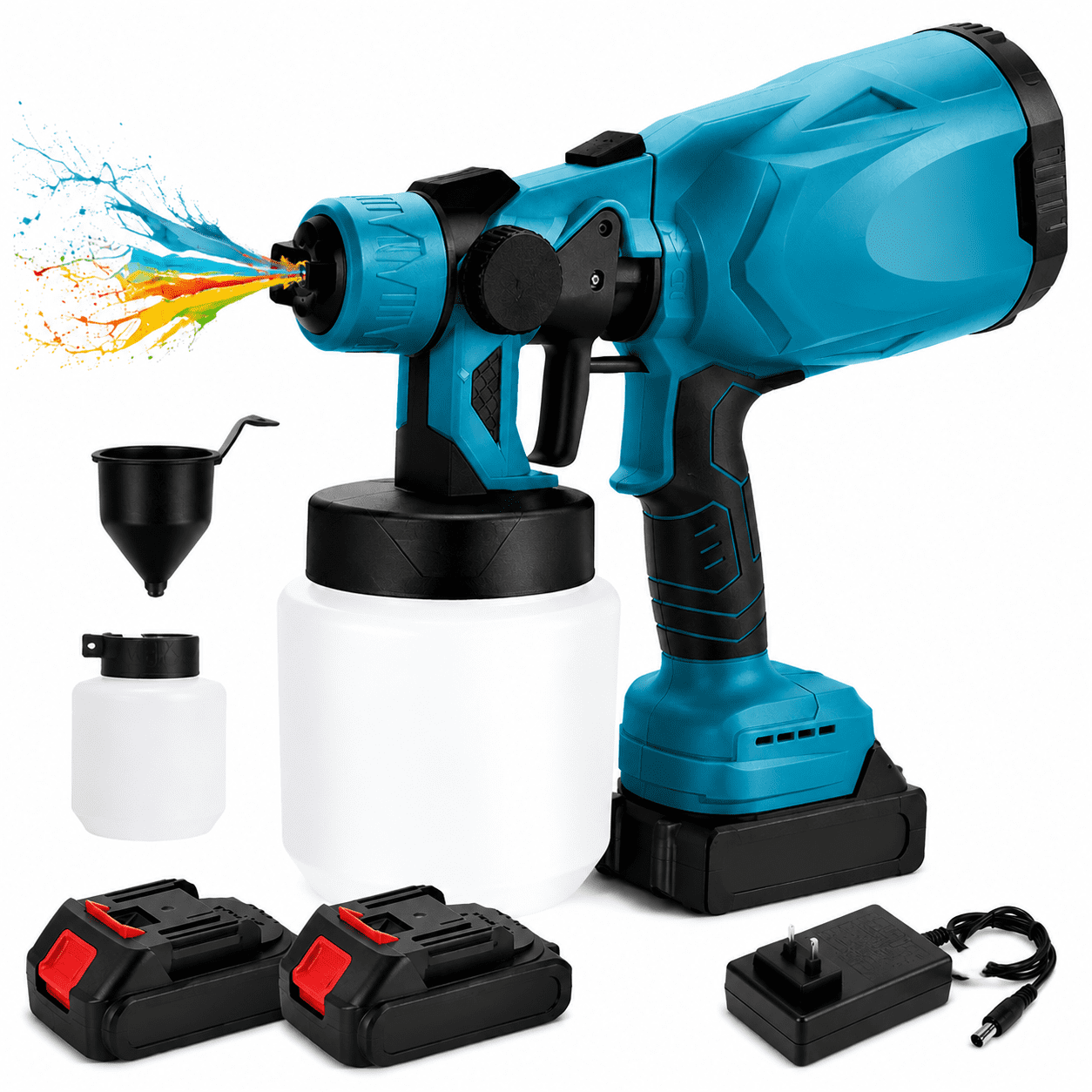 Cordless Paint Sprayer, Electric Spray Gun with 2 Batteries, 3 Spray Patterns Adjustable Flow Control, Lightweight HVLP Paint Sprayer for Home Interior, Fence, Furniture, Walls