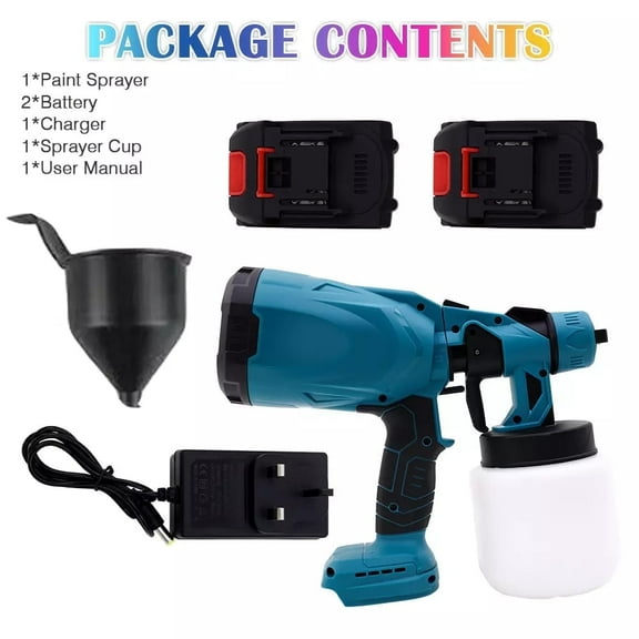 Cordless Paint Sprayer with 2 Batteries - 850W High Pressure HVLP Spray Gun for Home & DIY Projects