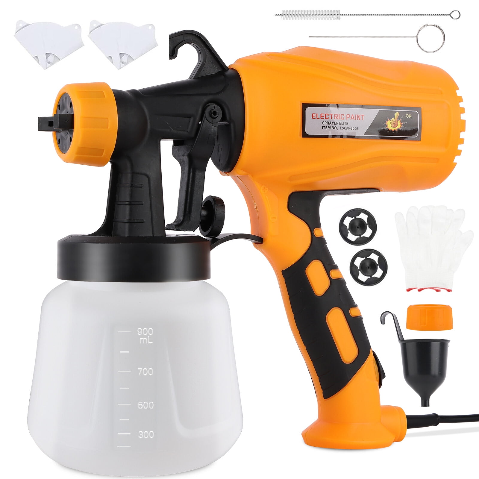 Bilivry Paint Sprayer Gun 900ml, 2 Nozzles 3 Spray Patterns, Ideal for Home Interior and Exterior Walls, Ceiling, Fence, Cabinet, Furniture, Orange
