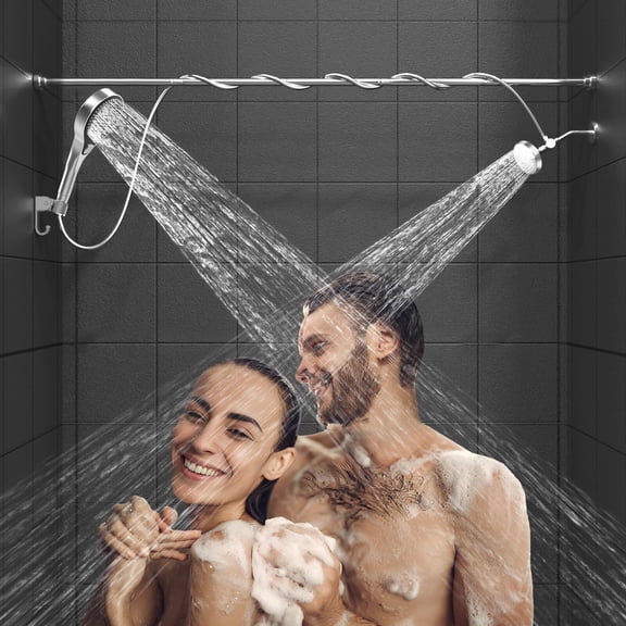 High Pressure Double Shower Heads For Two People - Adjustable Tandem Shower Head Brushed Nickel
