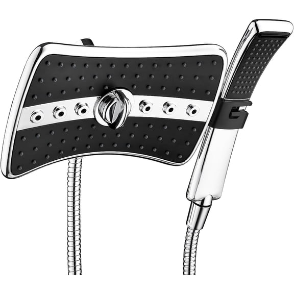 High Pressure Dual Shower Head Combo, Handheld Showerhead Rainfall Shower Head Combo with Black Face, 60 Inch Long Stainless Steel Shower Hose, Chrome
