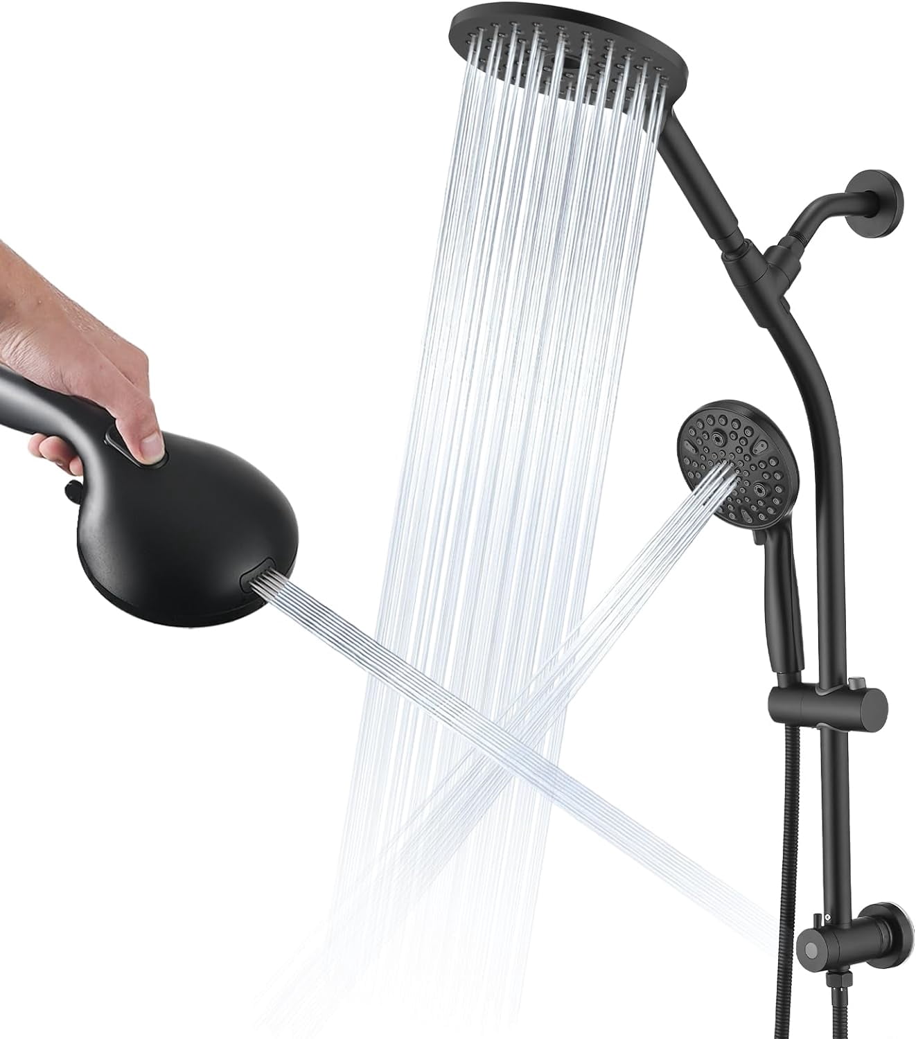 High Pressure Dual Shower Head Set, 26 Inch Tool-Free Adjustable Slide Bar,10 Spray Settings and Handheld.