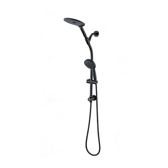 High Pressure Dual Shower Head Set, Matte Black, 7.5 Inch Rain Head with 26 Inch Adjustable Slide Bar, 10 Spray Settings, Handheld Included
