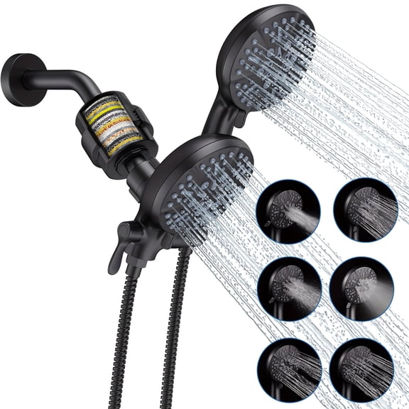 High Pressure Filtered Shower Head Combo - 7 Adjustable Settings, 20-Stage Hard Water Filter, Handheld Spray with Brushed Nickel Finish