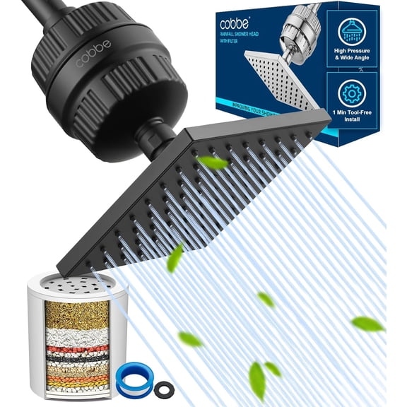 High Pressure Filtered Shower Head Combo, Rain Shower Head with 20 Stage Shower Head Filter for Hard Water - Adjustable Replacement Remove Chlorine and Harmful Substances, Matte Black