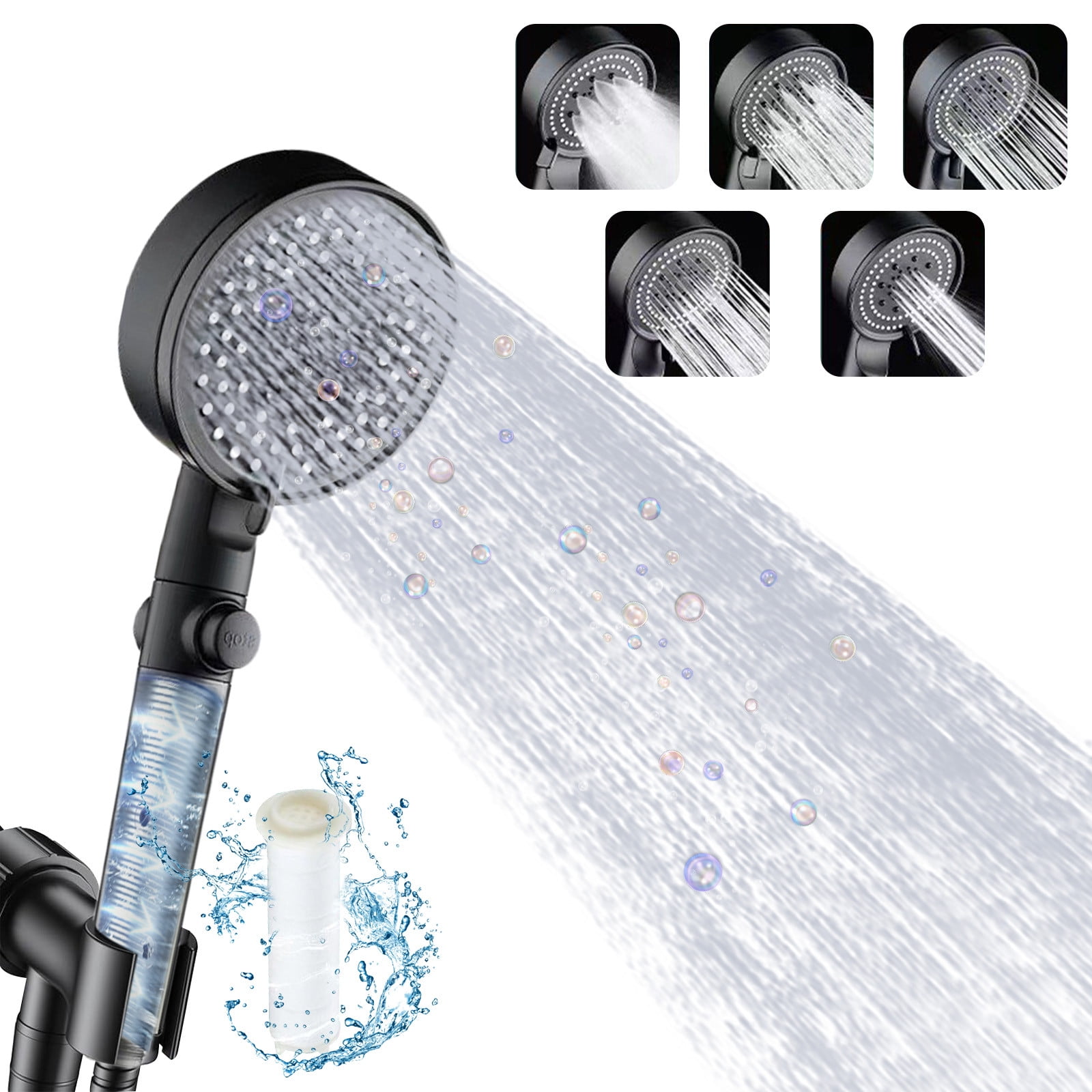 High Pressure Filtered Shower Head with Handheld, 5 Spray Modes - Water ...