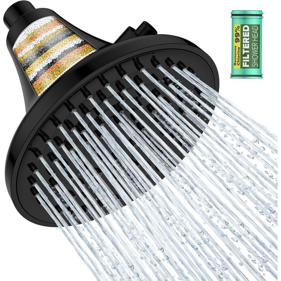High Pressure Filtered Shower Head, One-Button Filter Replacement, Removes Chlorine & Impurities, Say Goodbye to Dry Skin & Frizzy Hair, 1-Minute Installation, Matte Black