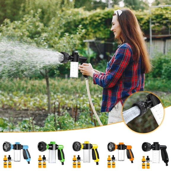 High Pressure Foam Spray Gun – 8-Mode Thumb Control + 100cc Soap Dispenser, Leak-Proof for Car Wash/Garden Watering/Patio Pet Cleaning