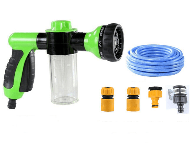 High Pressure Foam Water Gun Car Wash Kit with 4 Nozzle Attachments & 10M Hose - Green Foam Cannon Set for Cars, Bikes, and Outdoor Cleaning