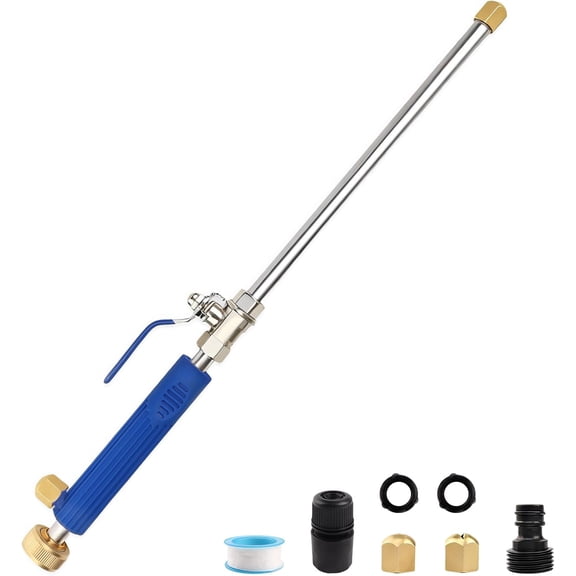 High Pressure Garden Hose Nozzle Jet Washer Wand, Hydro Power Washer Attachment Lance for Gutter, Patio, Car, Pet, Window Glass Cleaning - Blue
