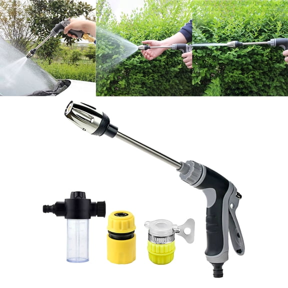 High Pressure Garden Hose Nozzle, Long Range Car Wash Spray Gun, Multi Pattern Rotating Adjustable Water Sprayer for Vehicle Detailing Lawn Irrigation Pet Bathing