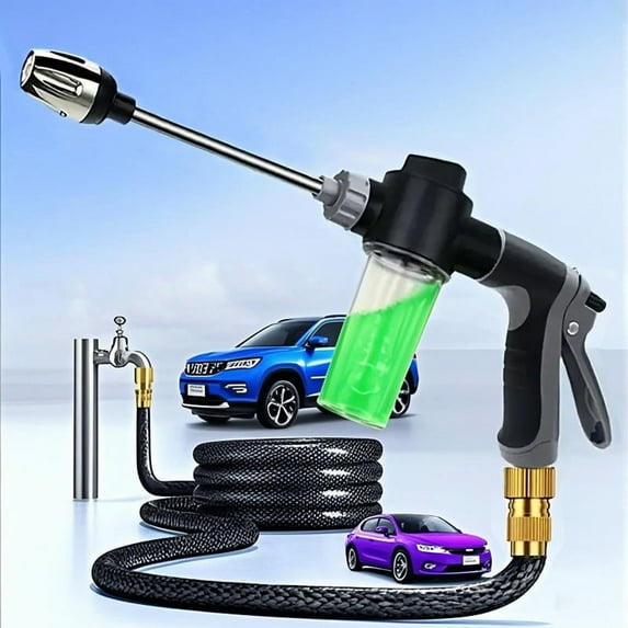 High Pressure Garden Hose Nozzle Sprayer with 3.5oz Plastic Soap Dispenser Bottle, Heavy Duty Car Wash Foam Gun, Adjustable Nozzle for Gardening, Solar Panel Cleaning, Pet Showering (Black)